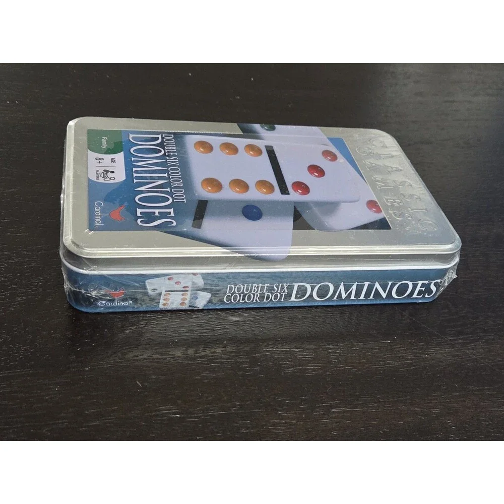 Cardinal Double Six Color Dot Dominoes Tile Game Set in Tin Case, Ages 8+